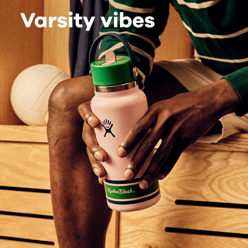 Hydro Flask زجاجة ماء - فولاذ مقاوم للصدأ معزول - غطاء قشة مرن بفم قياسي، غير قابل للتسرب، محكم الإغلاق وقابل لإعادة التعبئة بسعة 21 أونصة باللون الوردي الجامعي - Image 4